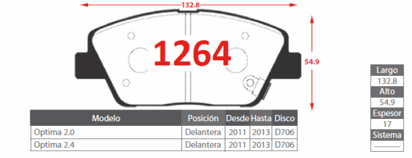 PASTILLAS FRENO  KIA 1264 DELANTERAS - Imagen 2