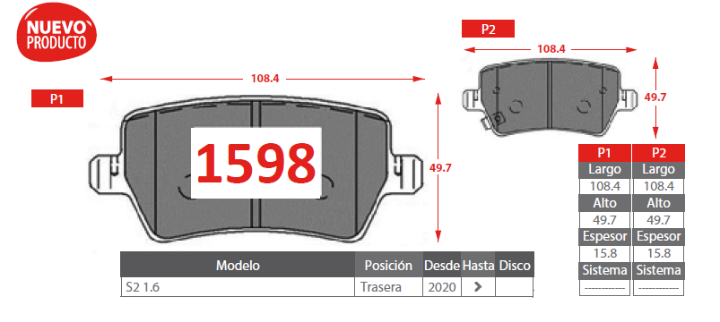 PASTILLA DE FRENO JAC/CHERY 1598 TRASERAS - Imagen 2