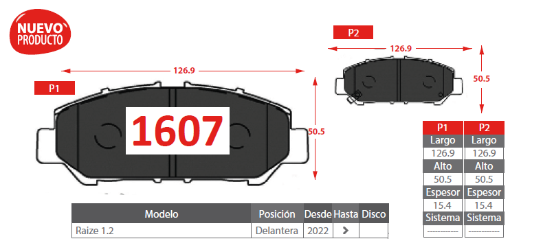 PASTILLA FRENO CERAMIC TOYOTA 1607 DELANTERAS - Imagen 2