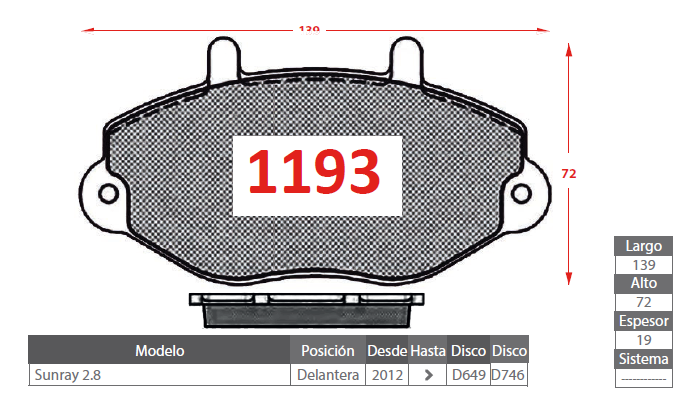PASTILLA DE FRENO CERAMICAS JAC 1193 DELANTERA - Imagen 2