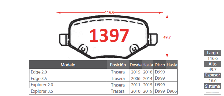 PASTILLAS FRENO FORD 1397 TRASERAS (1213) - Imagen 2