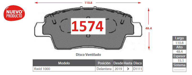 PASTILLA DE FRENO CERAMICAS RENAULT 1574 DELANTERA - Imagen 2