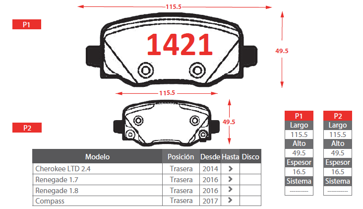PASTILLAS FRENO JEEP / FIAT 1421 TRASERA - Imagen 2