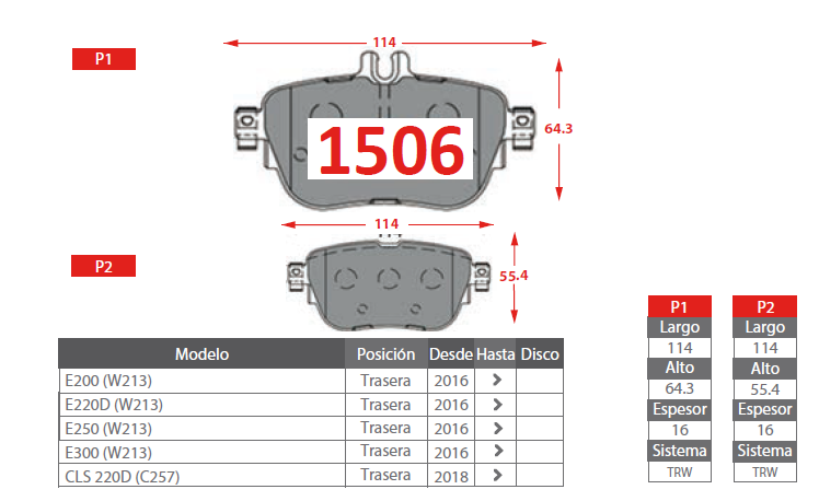 PASTILLAS FRENO MERCEDES BENZ 1506 TRASERAS - Imagen 2