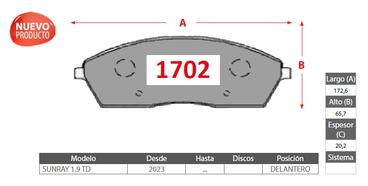 PASTILLAS FRENO JAC 1702 DELANTERAS - Imagen 2