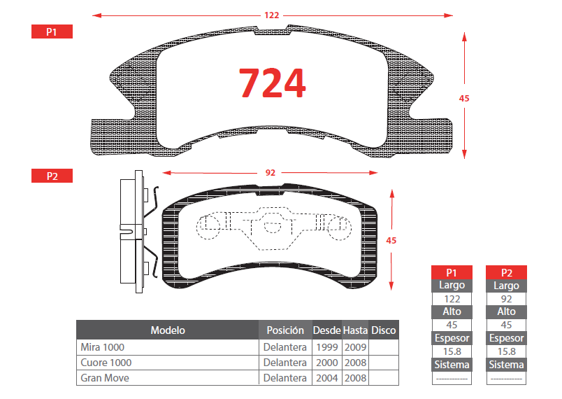 PASTILLAS FRENO DAIHATSU 724 DELANTERAS - Imagen 2