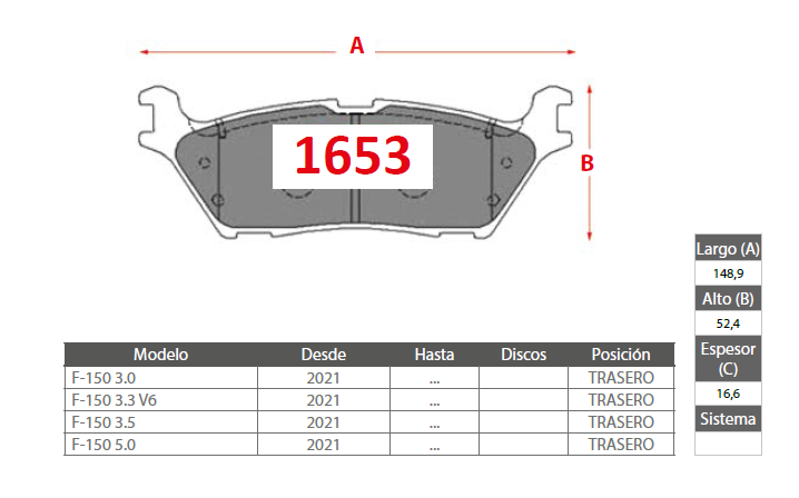 PASTILLAS FRENO SILVER FORD 1653 TRASERAS (1396) - Imagen 2