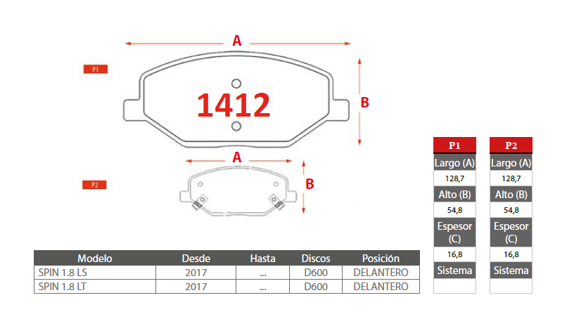 PASTILLAS FRENO CHEVROLET 1412 DELANTERAS - Imagen 2