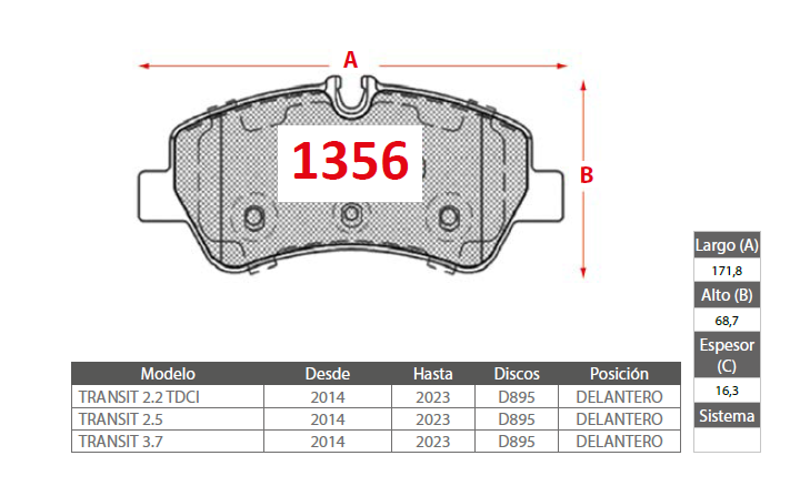 PASTILLAS FRENO FORD 1356 DELANTERAS - Imagen 2