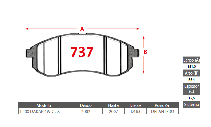PASTILLAS FRENO MITSUBISHI 737 DELANTERAS - Imagen 2